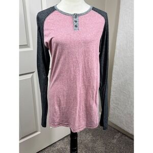 BKE Vintage Women's L Standard Fit Long Sleeve Pink Gray Raglan Henley‎ Top